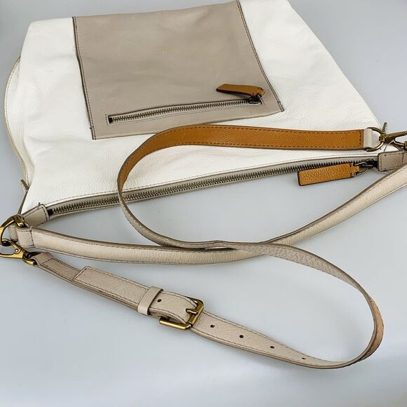 Fossil Vickery Shoulder Bag Crossbody Hobo Purse Leather Cream Colorblock ZB6459 - Picture 7 of 12